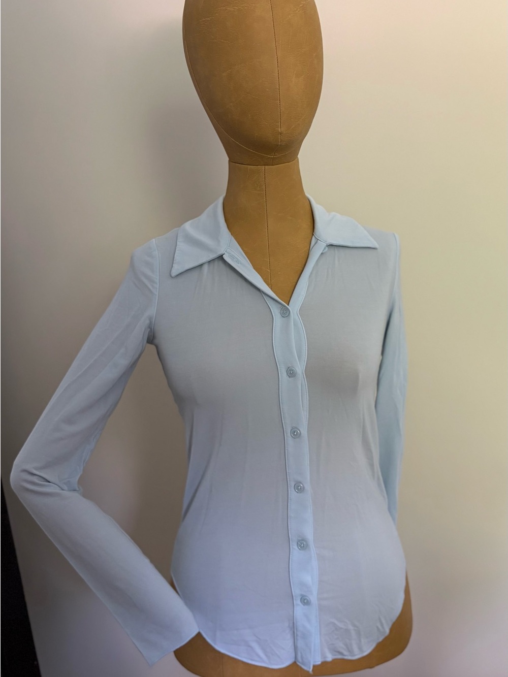 ARITZIA WILFRED Pose Pale Blue Long-Sleeve Button Front Top (XS)